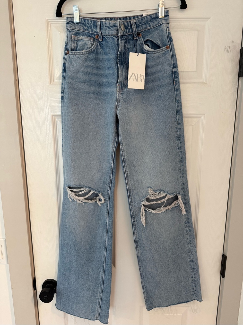 NWT Zara Wide Leg Distressed Ripped Jeans Light Wash Size 4